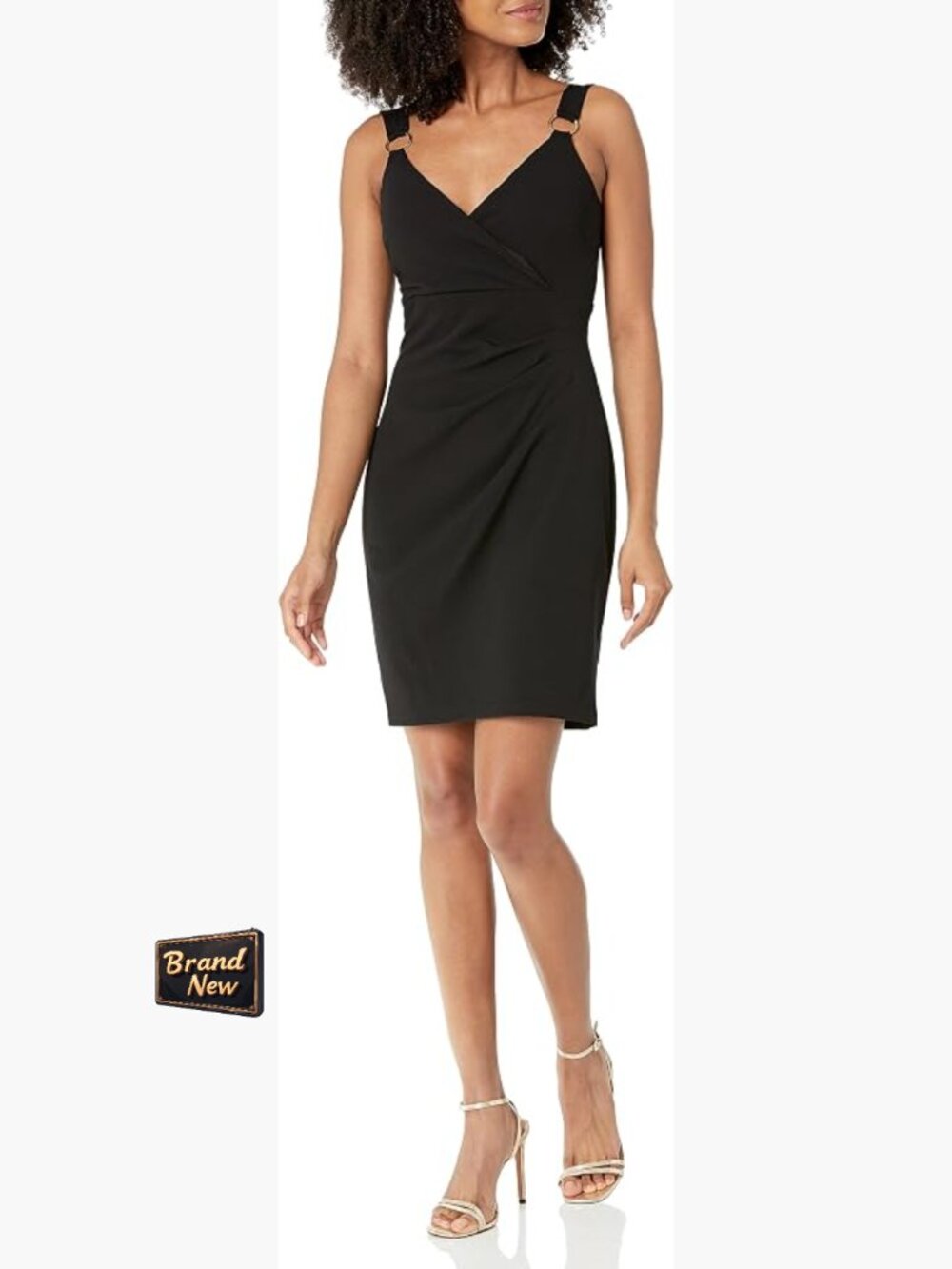 Sleeveless Sheath Dress with Ring Strap Ruffle Embellishment Midi